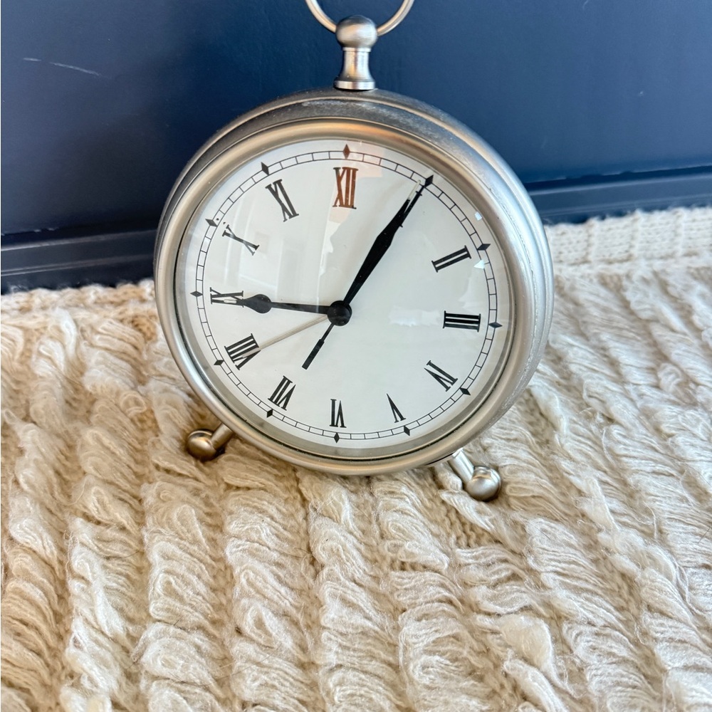 Pottery Barn Silver Table Clock.